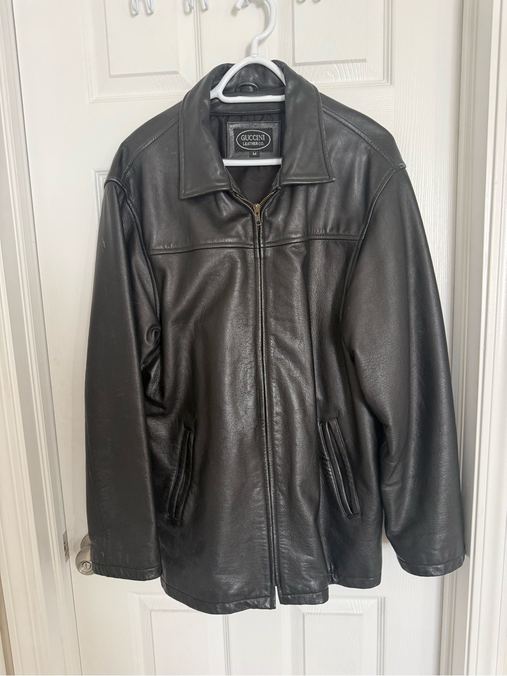 Men's Black Genuine Leather Jacket - Size M (Great Condition)
